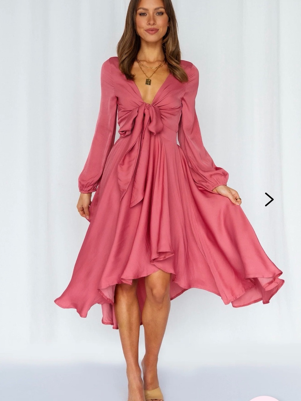Hello Molly Rose-Pink High-Low Tie-Front Midi Dress